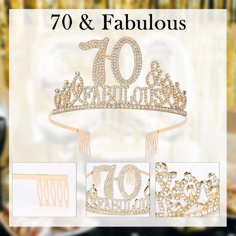 Hapdoo 70th Birthday Decorations for Women, 70th Birthday Sash and Tiara, Happy 70 and Fabulous Decorations Birthday Crown for Women - Image 5